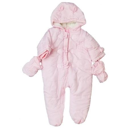 Pink Baby Prams - Infant Baby Girls Pink Plush Quilted Snowsuit Baby Pram Snow Suit 3-6M