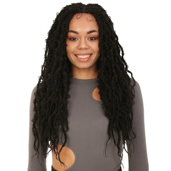 LUXLUXE Minia 27" Curly Braided Lace Wig for Women, 4x4 Hand-Tied, Heat-Resistant Fiber- Black Color
