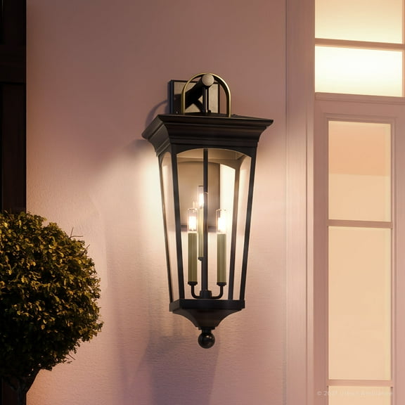 Luxury Cosmopolitan Outdoor Wall Sconce, 28''H x 11''W, with Contemporary Style Elements, Transitional Design, Midnight Black Finish and Shatterproof Glass, UHP1264
