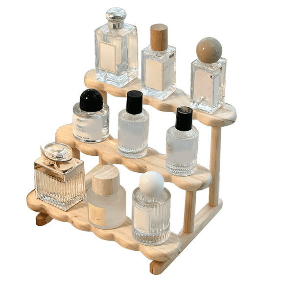 3 Tier Display Riser Stand Wooden Shelf for Perfume Organizer Perfume Display Shelf Figure Display Case Storage Rack,1 x Display Shelf,Log Color