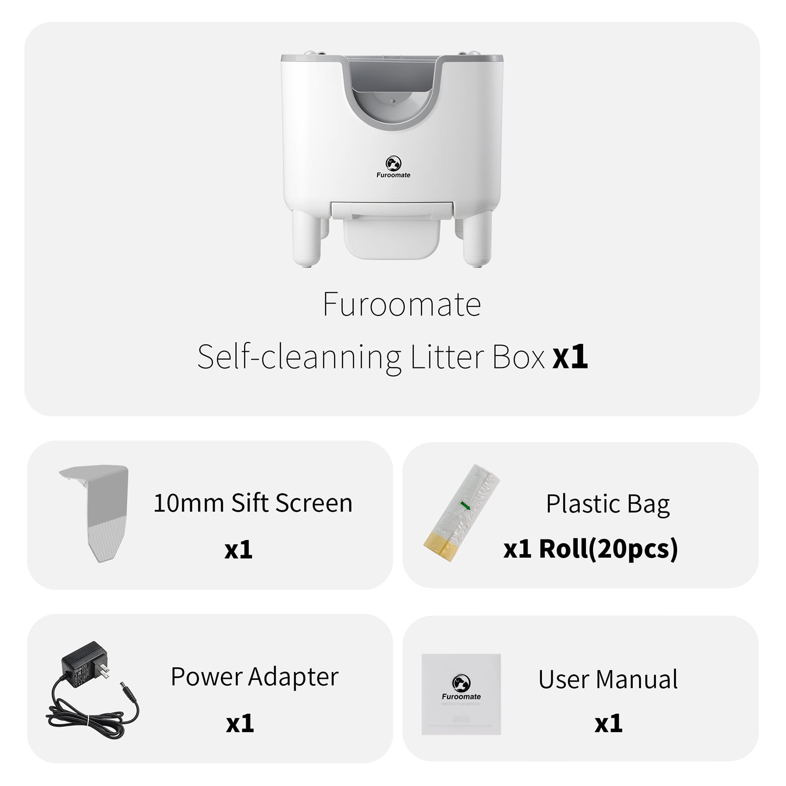 Furoomate Self-Cleaning Litter Box, Open-Top Automatic Cat Litter Box, Easy Maintenance, with Built-in Safety Features and Odor Control