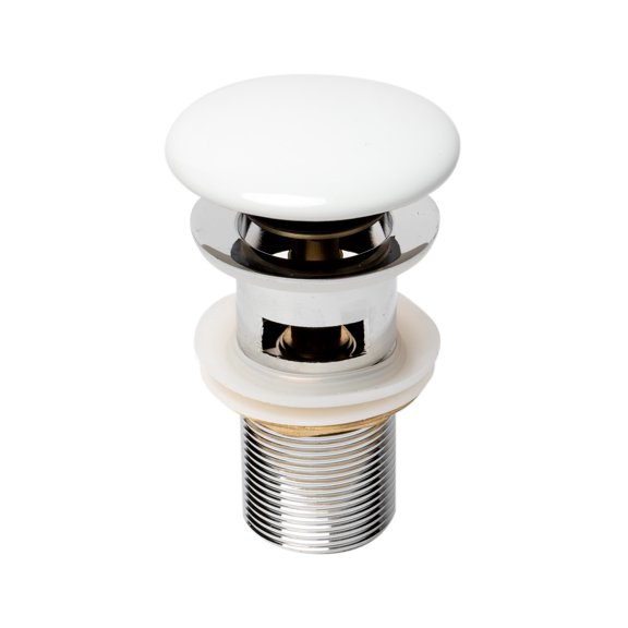 ALFI brand AB8056-W White Ceramic Mushroom Top Pop Up Drain for Sinks with Overflow