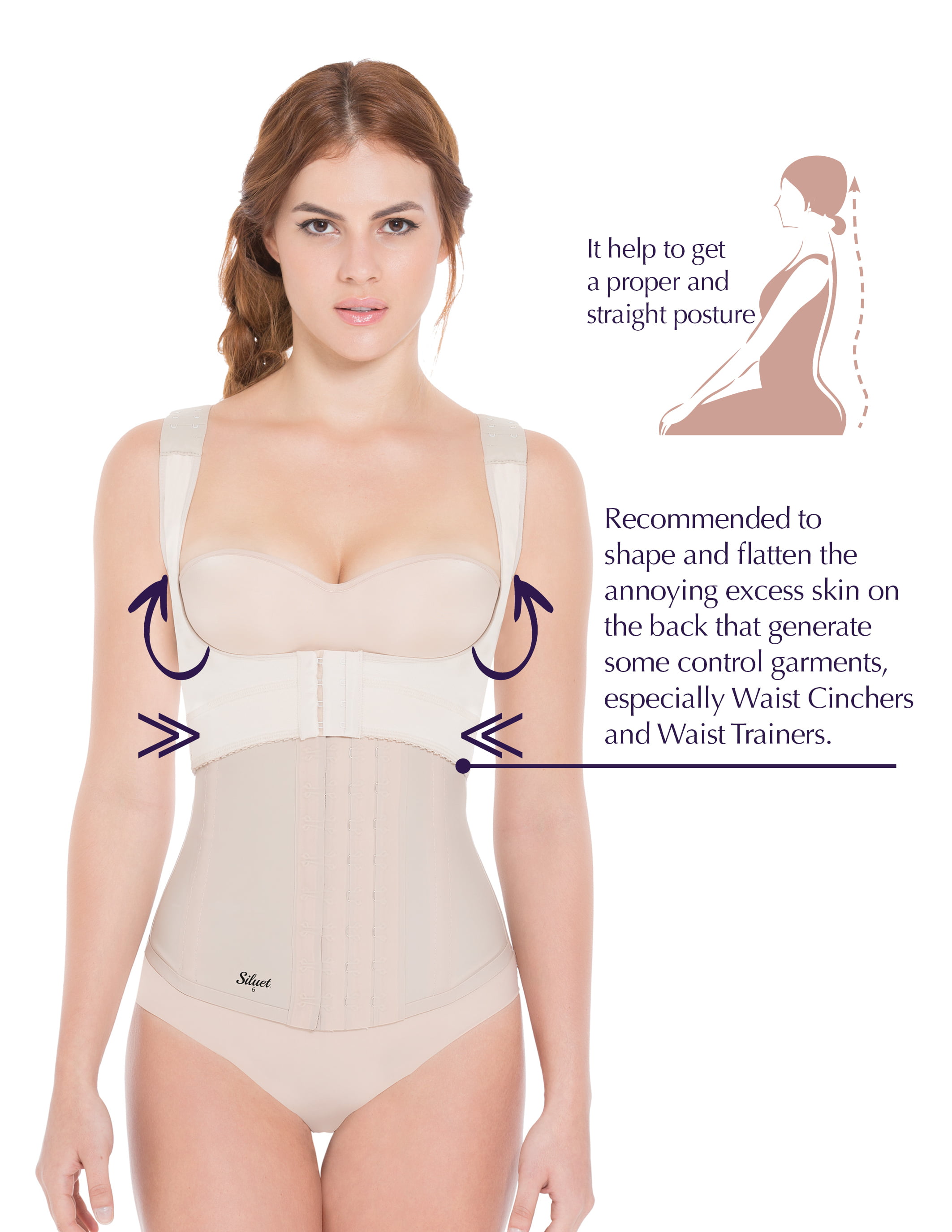 Siluet SilA2010 Fajas Colombianas Posture Corrector Shapewear Top Back  Shaper with Support Bra