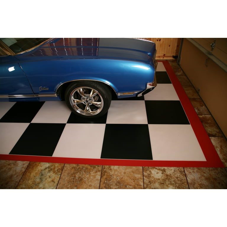 G-Floor 10' x 20' Imaged Parking Pad - Checkerboard with Black Border