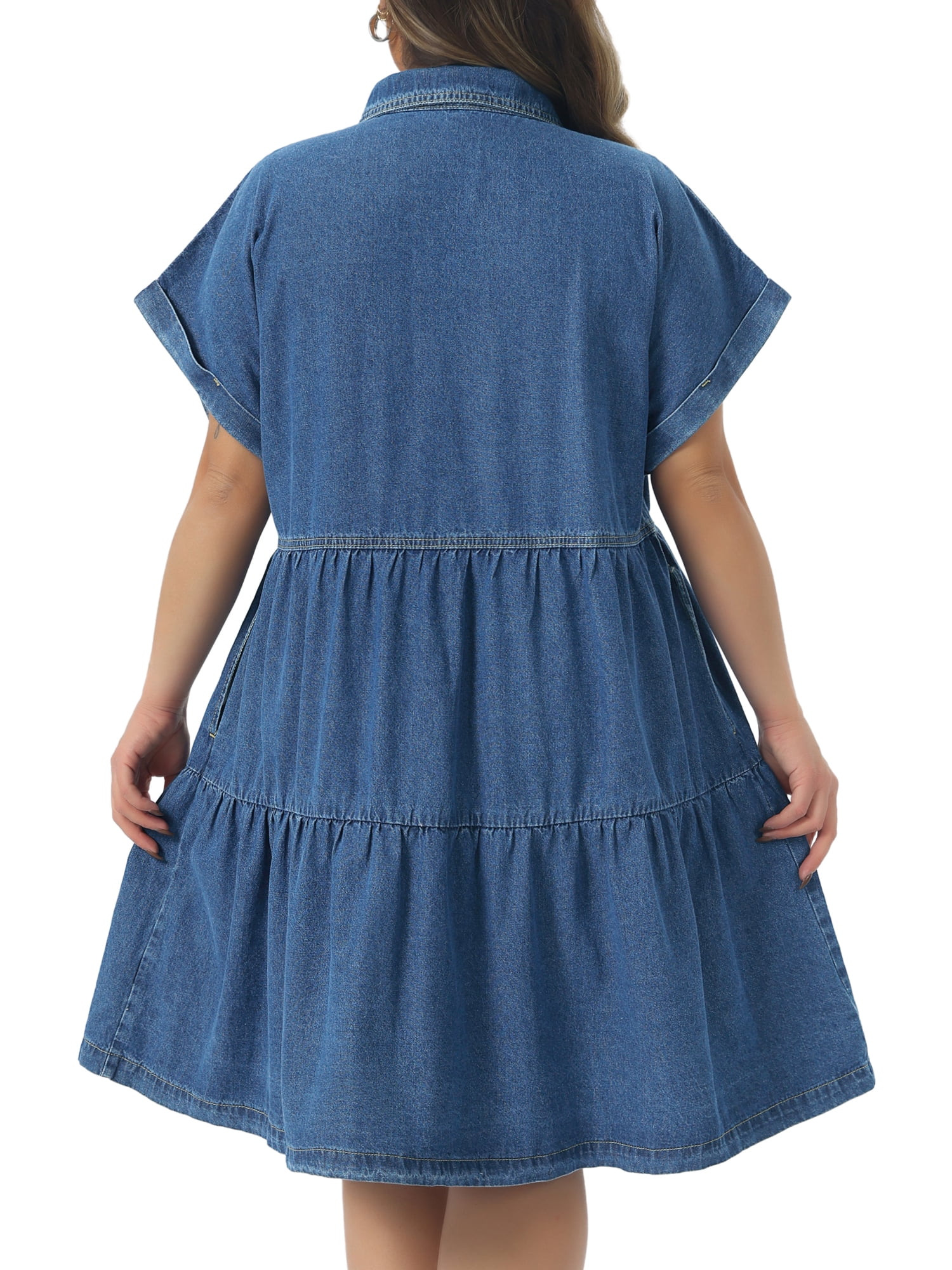 DARING DIVA Women's Plus Denim Babydoll Button Down Short Dress 2X Blue