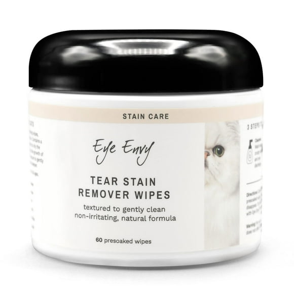 Gentle Tear Stain Wipes for Cats | Treats Staining | 100% Natural Formula | Recommended by Breeders, Vets, Groomers | 60 Ct