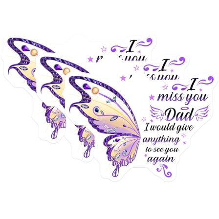 (3 Pack) Miss You Dad Decals - Butterfly Wing - Remembrance Decal - 3 Inches On Longest Side - Easy Peel & Apply - Made in USA - 3MCS4884