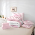 thumbnail image 6 of Feelyou Pink Watercolor Bowknot Bedding Comforter Set 7 Pieces, Chic Stripes Lines Full Bedding Set, Dreamy Princess Style Reversible Fitted Sheet Flat Sheet, Super Cozy Room Decor, 6 of 8