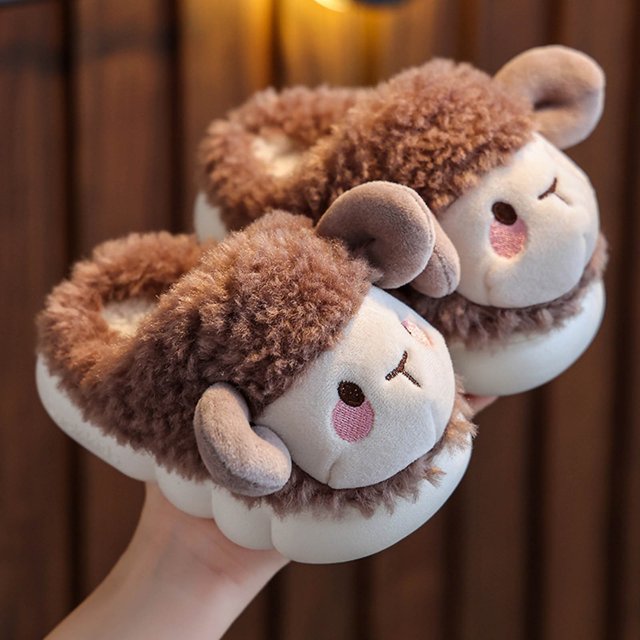 RXIRUCGD Winter Children Add Plush Non-slip Keep Warm Home Cotton Slippers( Café, Taille:32