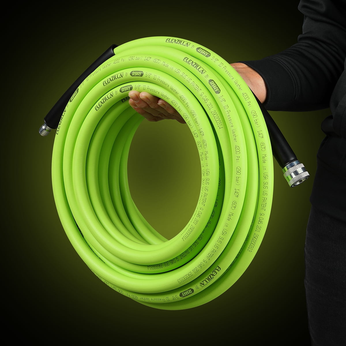 Flexzilla Pressure Washer Hose, 3/8 in. x 100 ft., 4200 PSI, Integrated Quick Connect Fittings, ZillaGreen