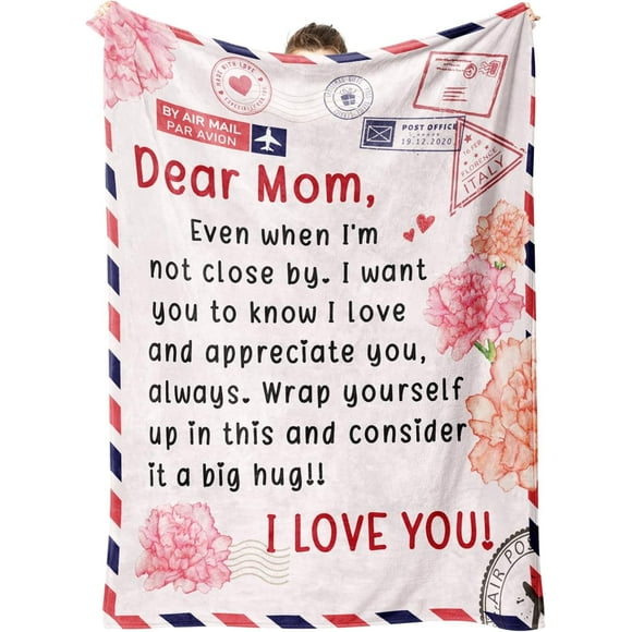 LHSHID Gifts for Mom from Daughter Son Soft Dear Mom Blanket with Carnation Patterns Thoughtful Mom Gifts Mom Birthday Gifts Birthday Gifts for Mom/Mother/Stepmother/Mother in Law 30x40in