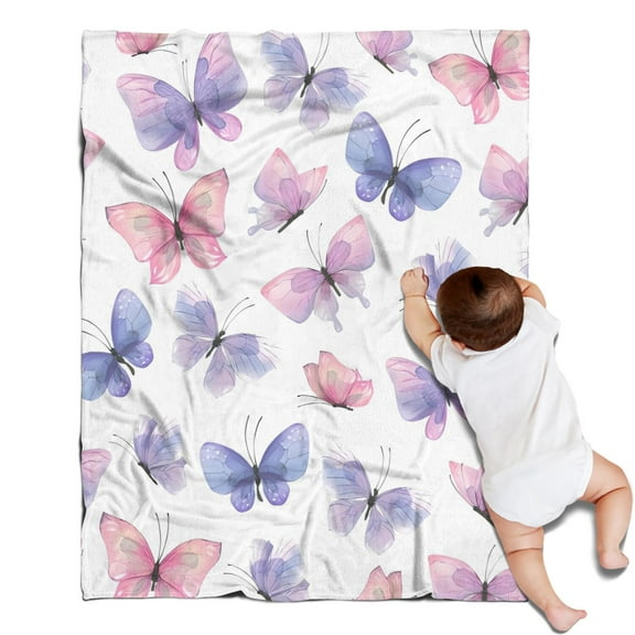 White Background Butterfly Pattern Blanket,Comfortable Soft Flannel Throw Blanket,All Season,Warm Lightweight Blankets for Sofa Bed Couch Living Room Chair,30"x40"