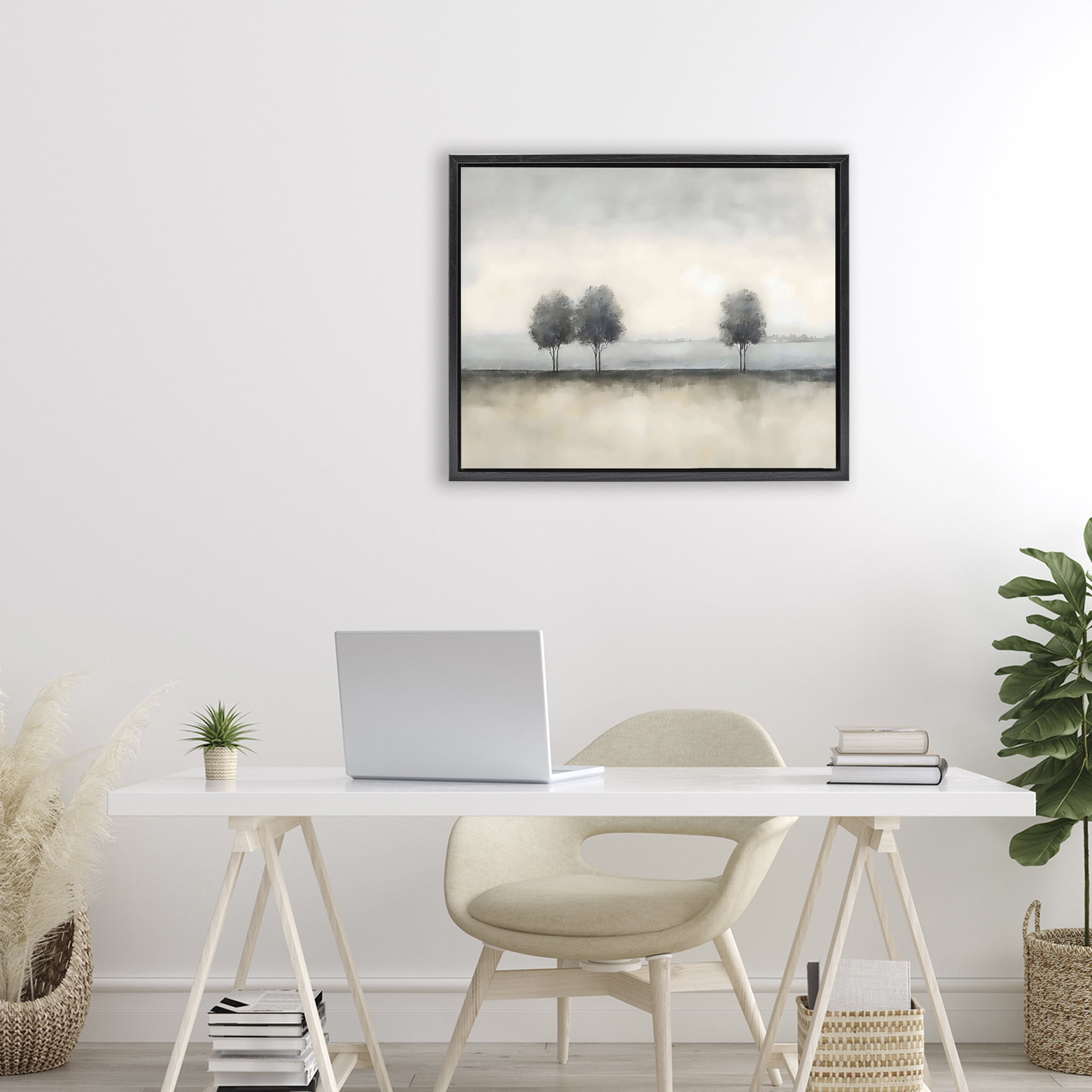 Stupell Industries Muted Trees Horizon Black Framed Floater Canvas Wall Art, design by Riley B