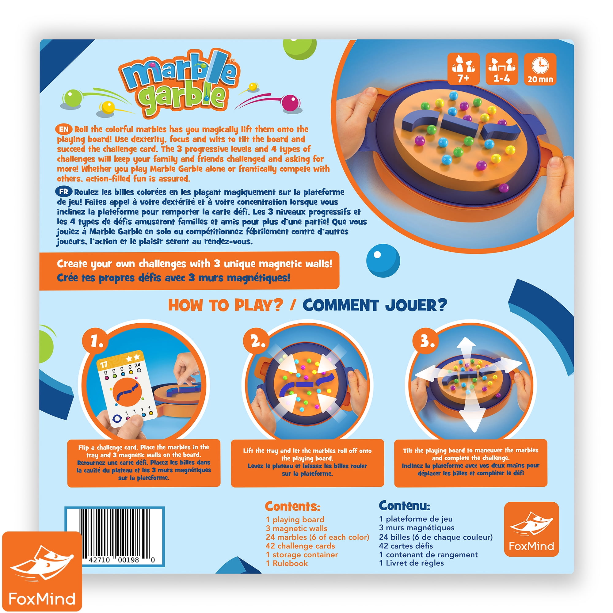 FoxMind Games: Marble Garble - Family Dexterity Game, Brainteaser, Colorful Challenges, 3 Difficulty Levels, Kids & Family Ages 7+, 1-4 Players