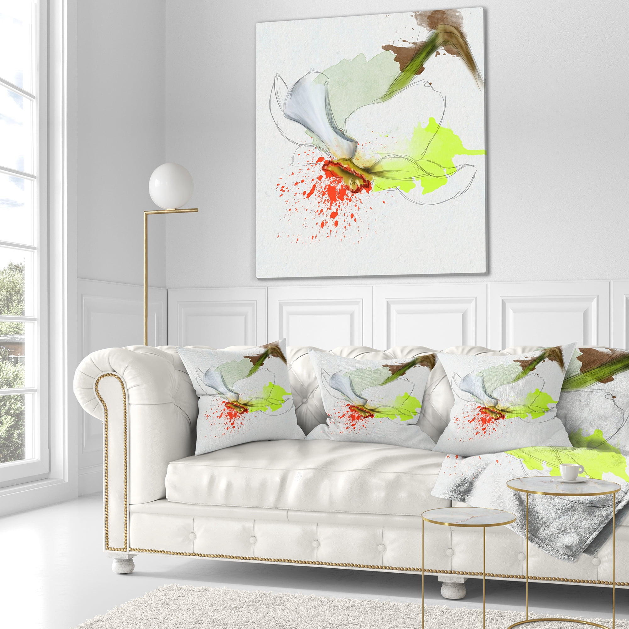 Designart Narcissus Flower Sketch Watercolor - Floral Throw Pillow - 18x18