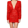 thumbnail image 2 of Pisexur Robes pour Femmes Robe de Cocktail à Col en V Profond Robe de Soirée à Paillettes de Mode Robe de Boîte de Nuit de Fête Tunique Dos Ouvert Robes de Retour à la Maison Robe Élégante pour Invitée de Mariage Robe Midi, 2 of 6