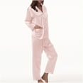 thumbnail image 2 of Besolor Women's Silk Satin Pajamas 2 Piece Casual Long Sleeve Lapel Button down Tops and Pants Set Sleepwear with Pockets, 2 of 6