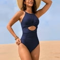 thumbnail image 2 of Gibobby Plunge Neckline Cutout One Piece Swimsuit with Criss Cross Design(Navy,L), 2 of 9
