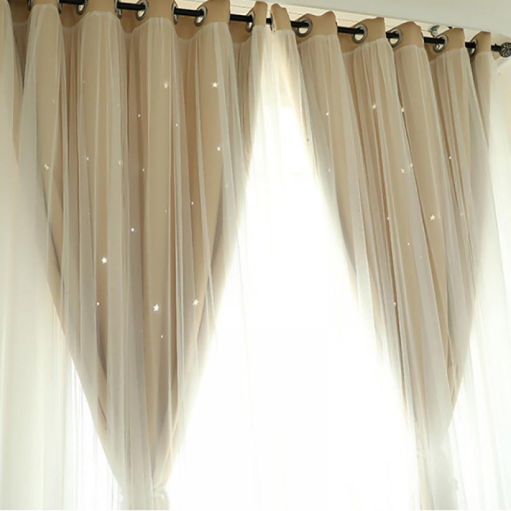 Anpay Blackout Curtains Double-Deck Cloth Floor-Standing Curtain Star Hollow Curtain Drape for Children Bedroom Decor 