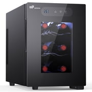 Upstreman 6 Bottle Wine Refrigerator, Thermoelectric Wine Cooler Glass Door Wine Fridge Compact Wine Cellar for Home Bar Office, 41-66°F Temp Control, LED Light, Quiet & Energy Efficient