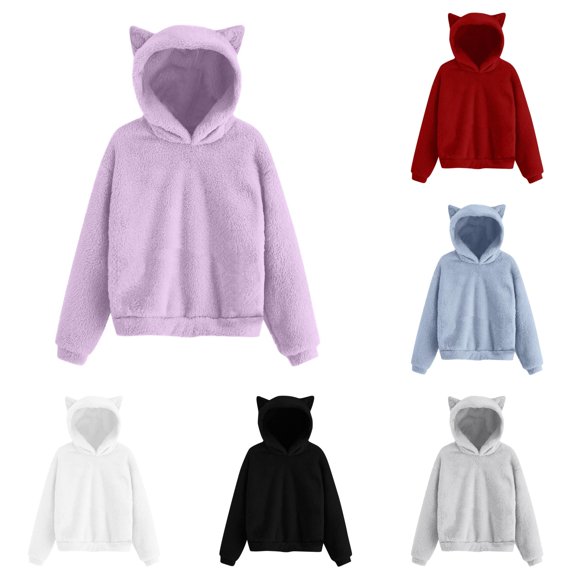 TBWNWG Girls Hoodie Cat Ears Fuzzy Warm Pullover Sweatshirt Fashion Casual Loose Sweater With Pockets for Daily Wear Outdoor School Fall Winter,Sizes 4-5 Years