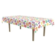 Beistle Multicolor 50 Stamp All Over Holiday Tablecover, Purple, Blue, Red, Yellow, Orange, White