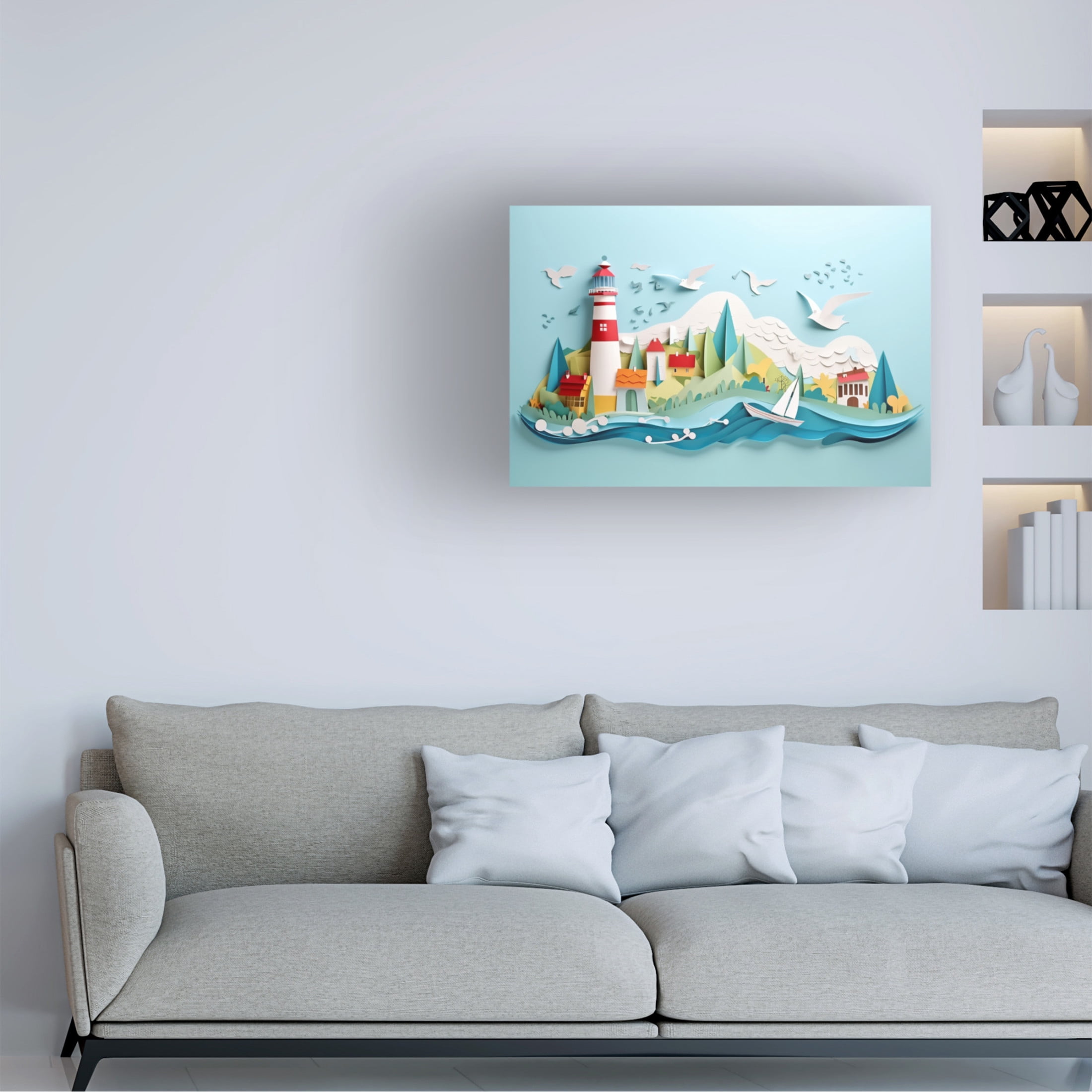 Canvas Wall Art - Ray Heere 'Paper Art Coastal Scene 9' Wall Art for Living Room, Bedroom, or Office Décor by Trademark Fine Art - 19 x 12 Inches