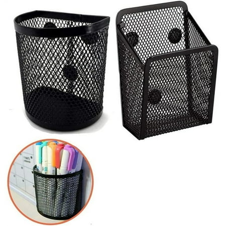 3 Pack Magnetic Pencil Holder, Bexikou Magnetic Marker Holder, Mesh Storage Baskets with Magnets, Mesh Pen Holder for Refrigerator, Whiteboard, Locker Accessories, Office Supplies Organizers (Black)