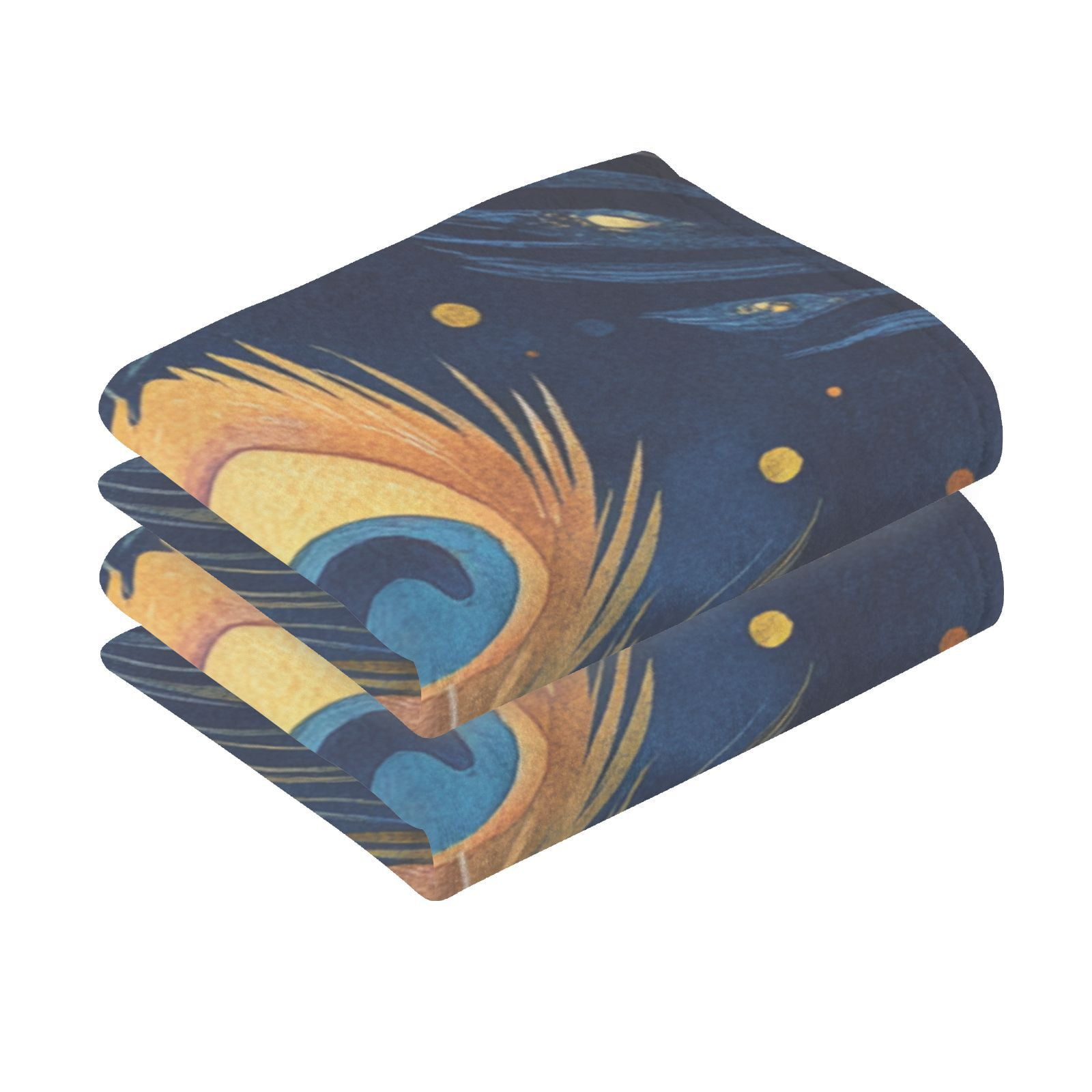 Peacock Feather Blue Hand Towels Cotton Bath Towels Large Face Towels Absorbent for Bathroom 2 Packs