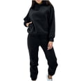 thumbnail image 2 of Itsun Womens Sets Fall Winter Solid Casual Long Sleeve Round Neck Hooded Sweater Comfortable Warm Trousers Two-Piece Suit Black S, 2 of 6