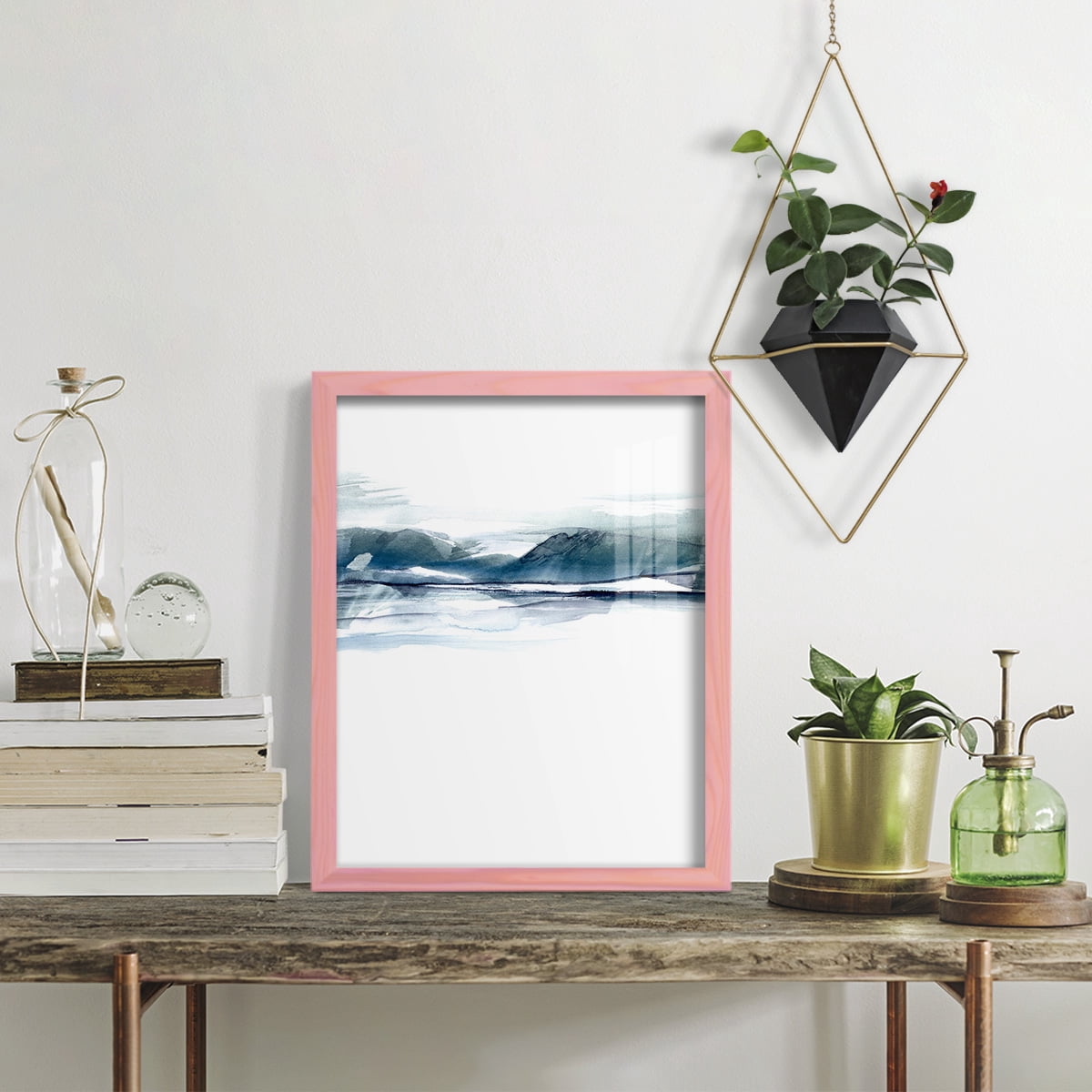 Stark Horizon I - Framed Print w/glass - Sunset Pink