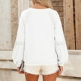 thumbnail image 5 of idosla Womens Retro Lantern Sleeve Tops Round Neck with Lace Trim Sweatshirt Casual Ribbed Cuffs Pullover Top (White, M), 5 of 9