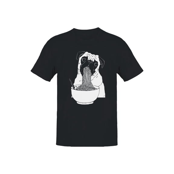 Pug Enjoying Noodles Design Men's T-shirt Black