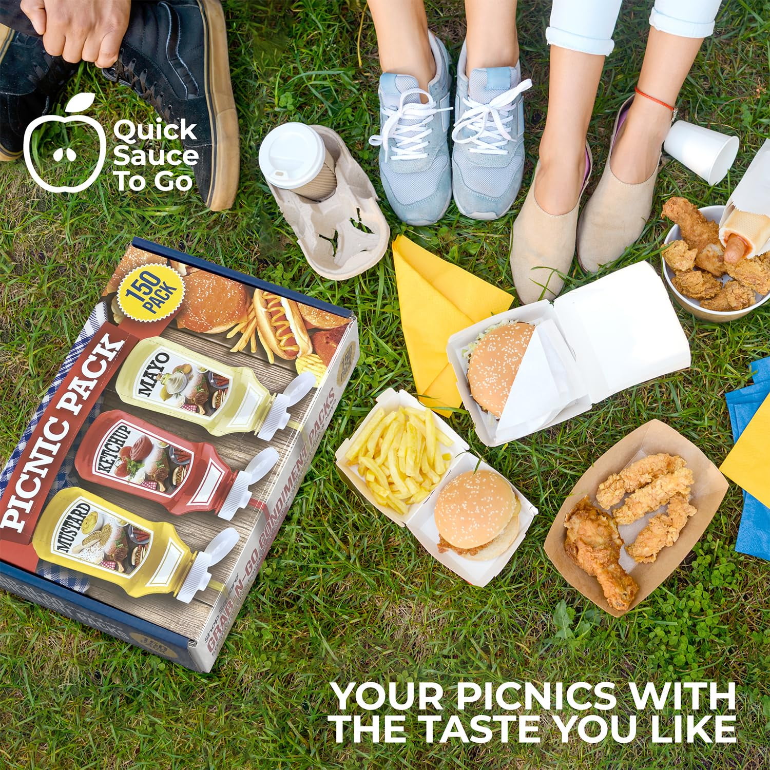 Grab-n-Go Condiment Packs - 150 Count, Ketchup, Mustard, and Mayo - Great for Picnics, Boxed Lunch, BBQ, Travel, Picnic and Parties (50 Each)