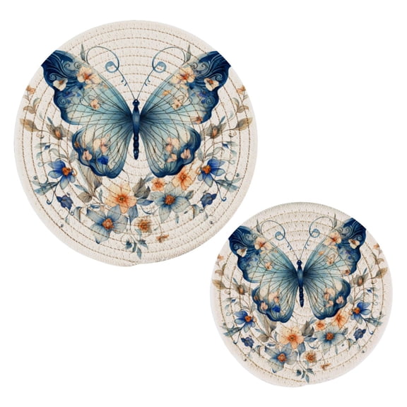 Flowers on Butterfly Pot Holders Set Trivets Hot Pads Cotton Mats for Cooking