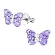 Hypoallergenic Sterling Silver Crystal Butterfly Stud Earrings for Kids (Nickel Free)