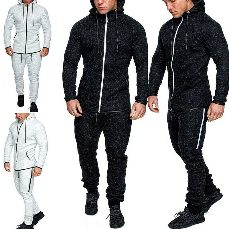 Luethbiezx - Mens Essential Exercise Plain Hooded Gym Suit Fleece ...