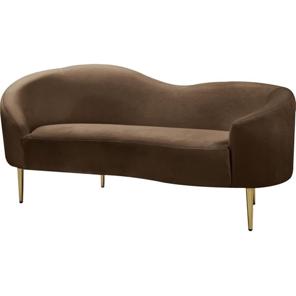Maklaine Modern / Contemporary Rich Brown Finish Velvet Loveseat