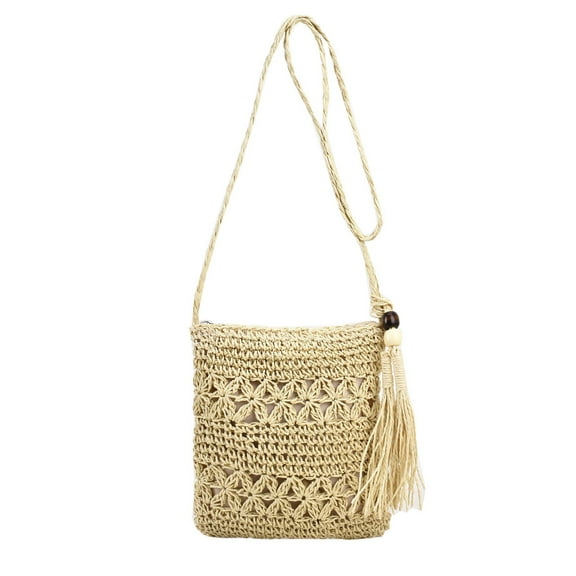 LNMQLPDBS Beach Shoulder Bag Clutch Beige Clutch Boho Handwoven Raffia Bag Summer Beach Bag with Tassel Woman Weave Shoulder Bag for Work Travel Party Wedding Outdoor