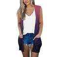 thumbnail image 4 of BODOAO Sleeveless Long Cardigans for Women Summer Vest Open Front Lightweight Cardigan Dressy Blazer Women Solid Print V Neck Coat Open Front Cardigan Sleeveless Loose Outwear with Pockets Purple M, 4 of 5