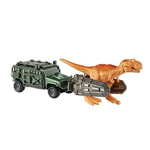 Vehículo y figura MATCHBOX JURASSIC WORLD DINO TRANSPORTERS TYRANNO-HAULER