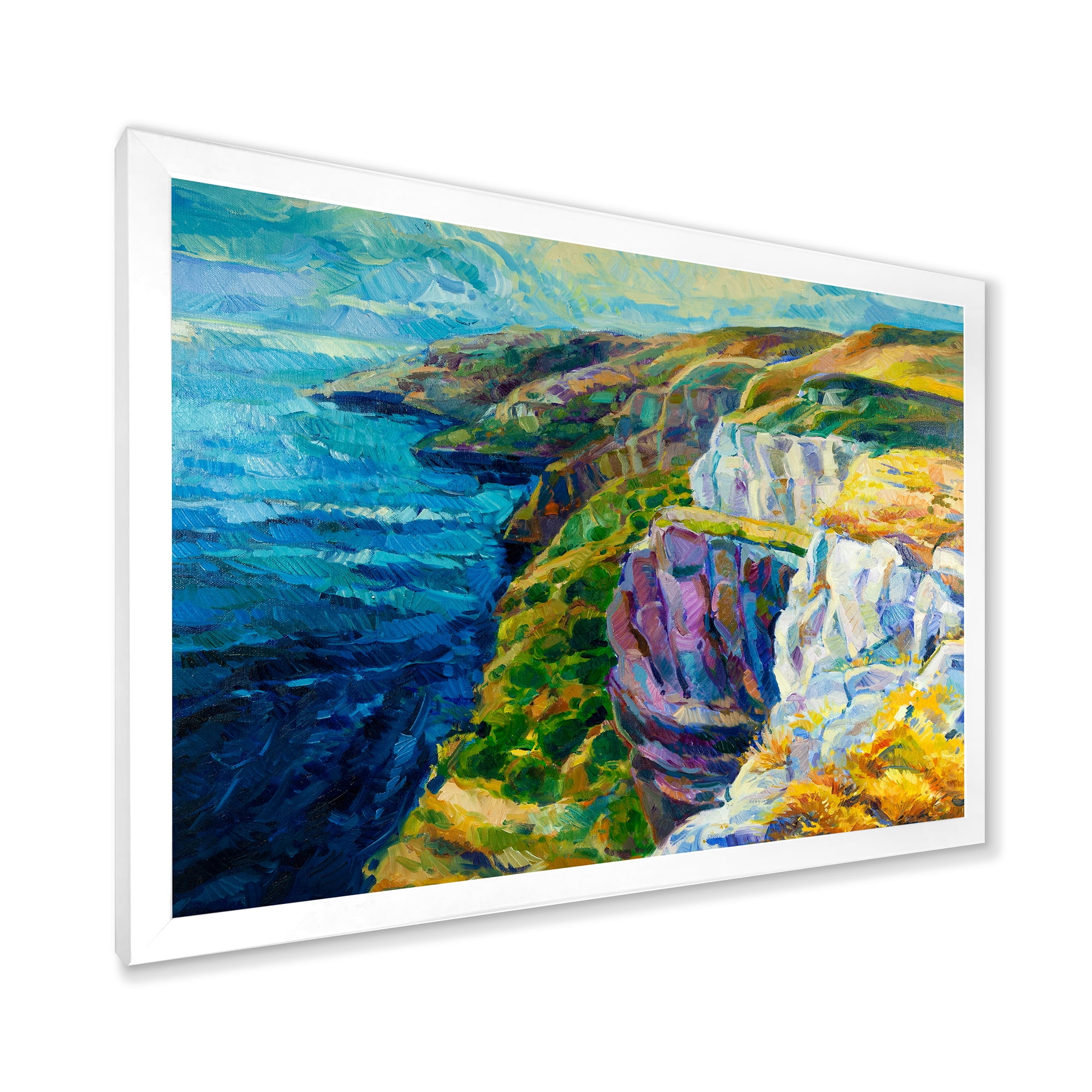 Designart 'The Blue Ocean By Rocky Cliffs II' Nautical & Coastal Framed Art Print