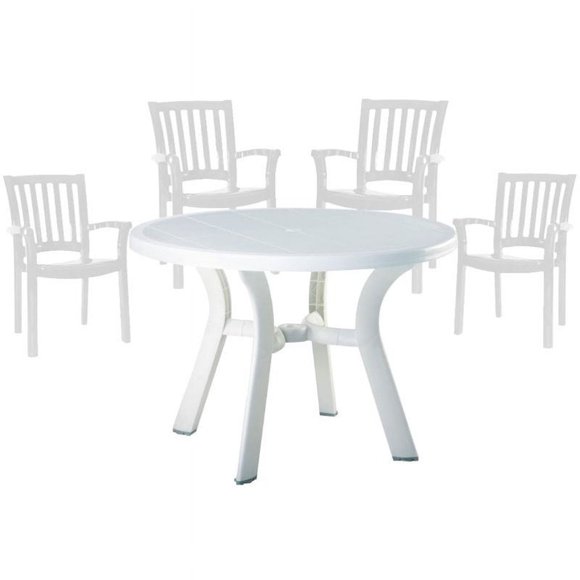 Ensemble de 5 Pcs Table de Patio Ronde en Résine de 42 Pouces et 4 Chaises en Résine, Blanc