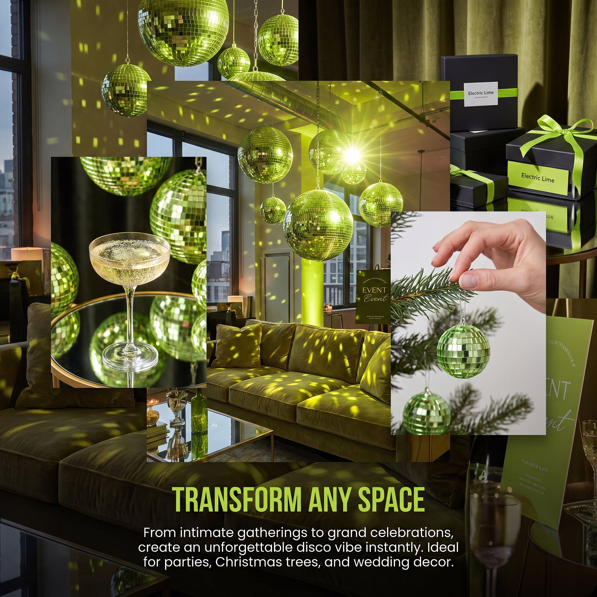 Unique Bargains 10Pcs Mirror Disco Balls for Hanging Sphere Orbs Green 1.2"x1.2"x1.2"