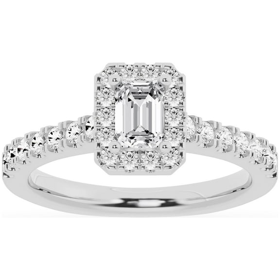 Unique Moments Lab Grown 1 ct Diamond Engagement Ring Emerald Halo Vintage Solitaire 10K White Gold