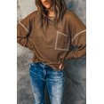 thumbnail image 2 of POGLIP Women's Brown Contrast Stitching Waffle Top, 2 of 6