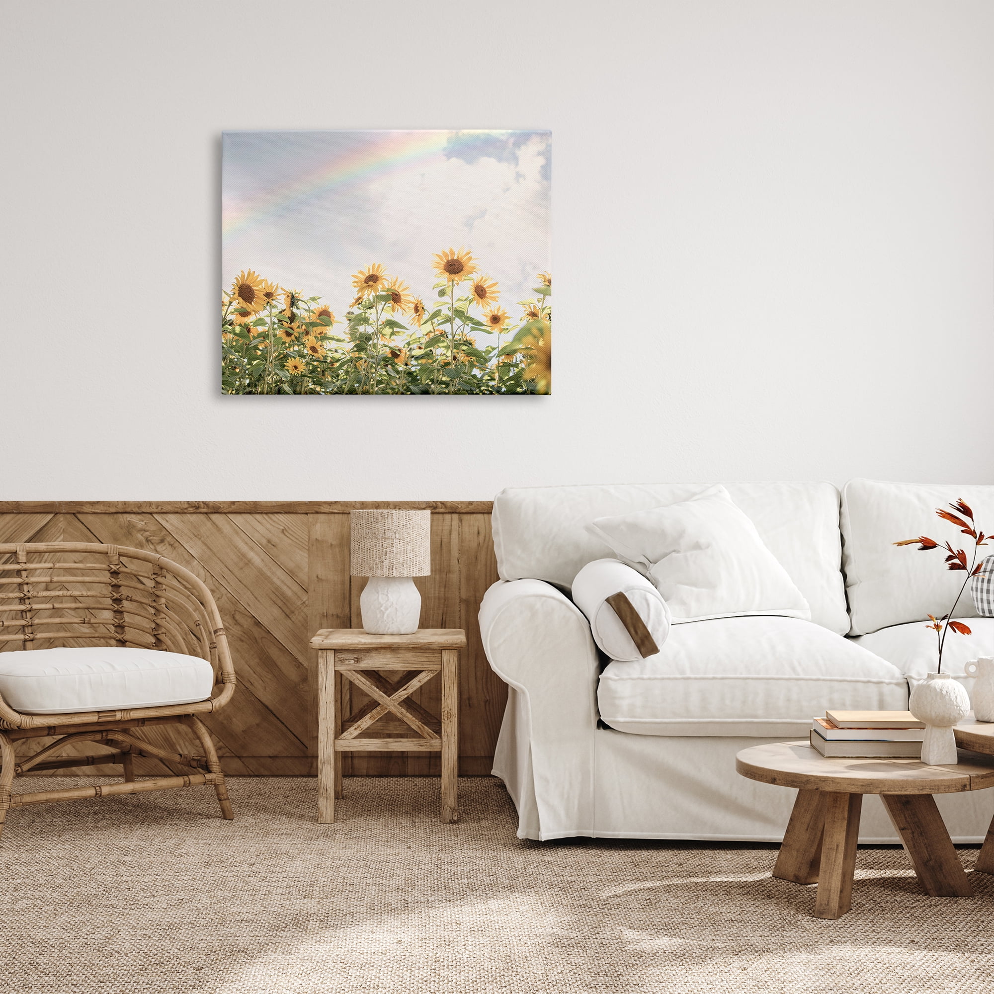 Stupell Industries Rainbow over Sunflowers Botanical & Floral Photography Gallery Wrapped Canvas Print Wall Art, 40 x 30