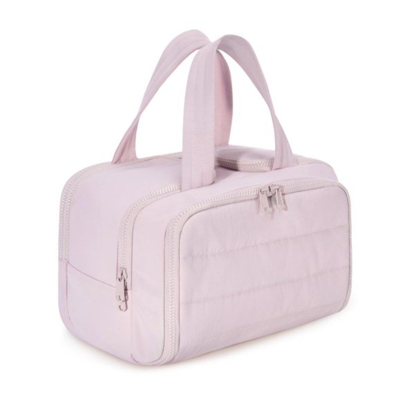 Large Capacity Wide-Open Travel Cosmetic Bag, 4-in-1 Waterproof Portable Puffy Makeup Bag Dry-and-Wet Separation with 4 Compartments (Pink)