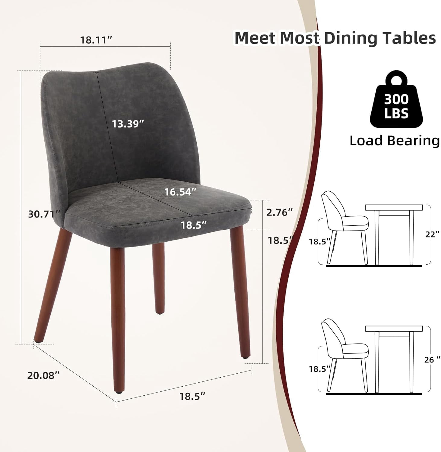 2-pcs Dining Chair,Leather Upholstered Dining Chair with Wood Legs, Wing Backrest, Wooden Kitchen Chair, Kitchen Chairs with Thick Cushions for Dining Room, Living Room