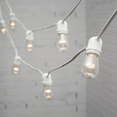 Commercial String Lights Commercial LED Edison String Lights 100 Ft White Wire S14 Bulb Warm ...